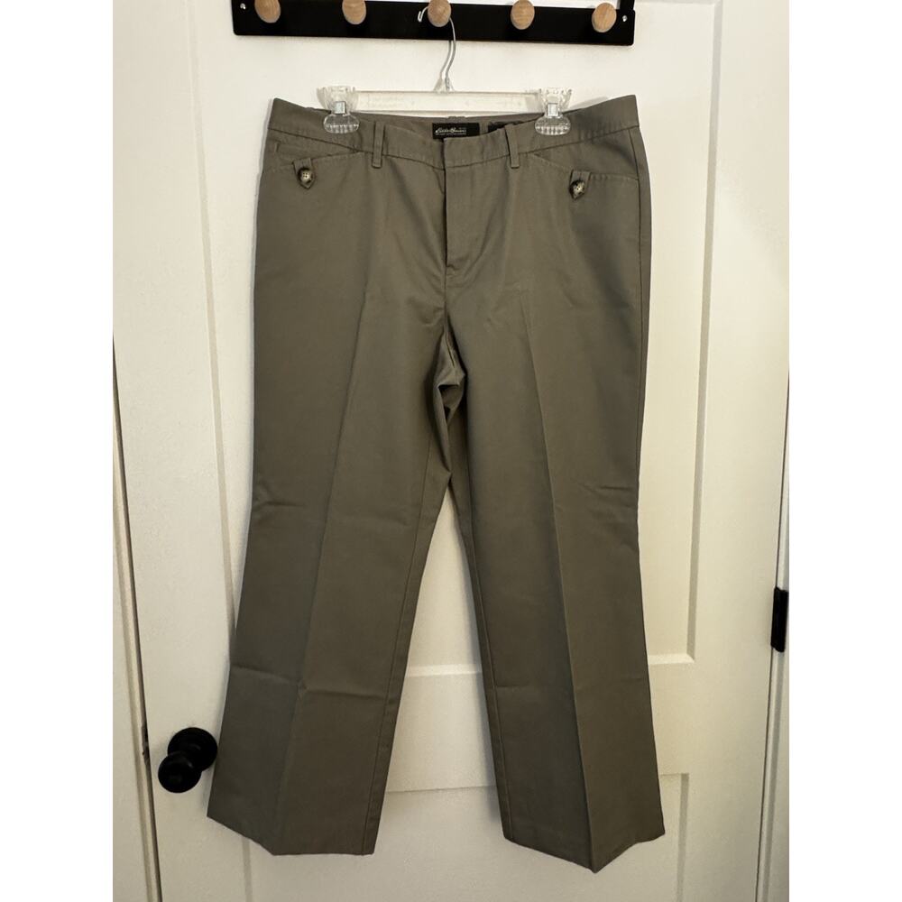 Eddie Bauer Mercer Fit Khaki Womens Sz 14 Crop Button Front Pocket Work Casual